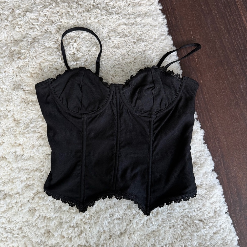 Black Lace Trim Corset Top
